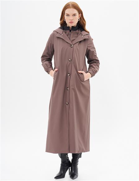 Hood Detailed Overcoat Mink