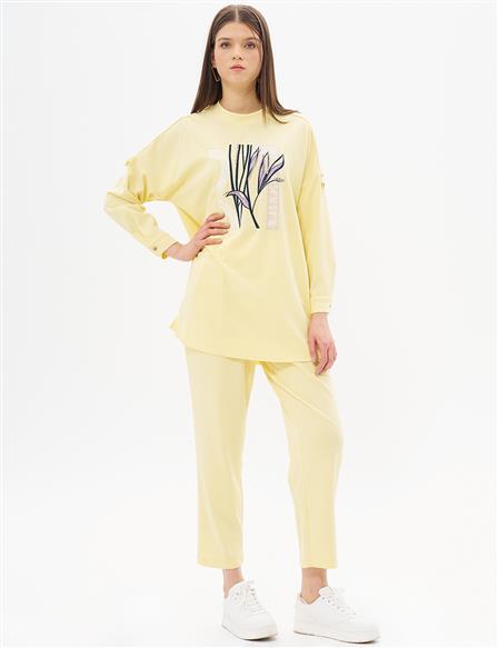 Embroidery Detailed Trousers Double Suit Yellow