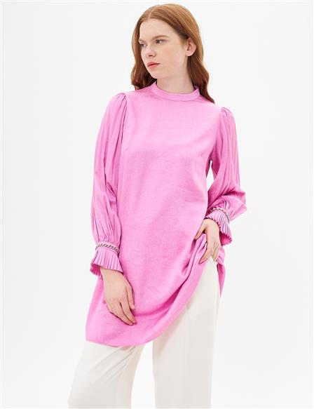 Satin Tunic with Pleated Ankles Candy Pink