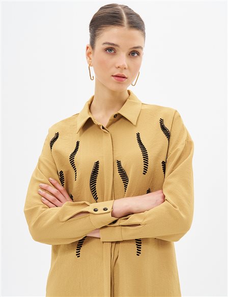 Shirt Collar Tunic with Stripe Detail Mustard