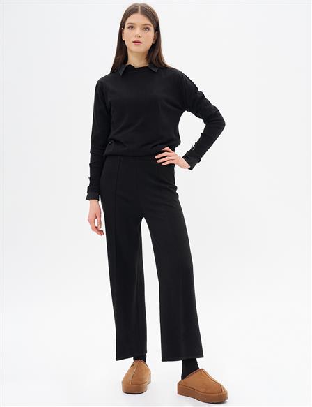 Grass Stitched Knitwear Pants Black