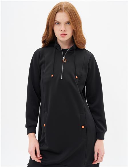 Half Zipper Closure Scuba Sweatshirt Black
