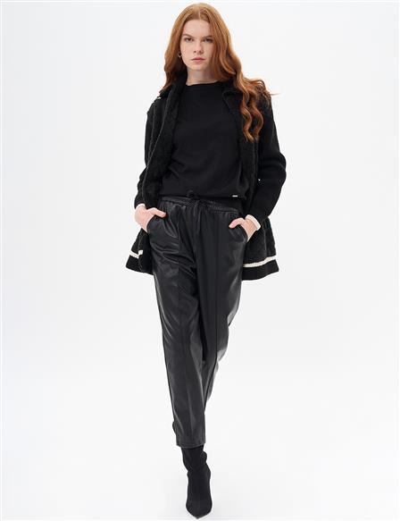 Knitwear Garnished Plush Jacket Black