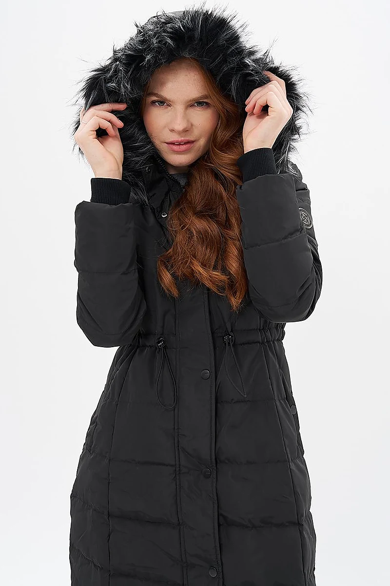 Faux Fur Down Coat Black