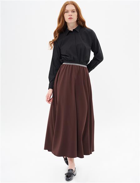 Flared Waist Elastic Skirt Dark Coffee