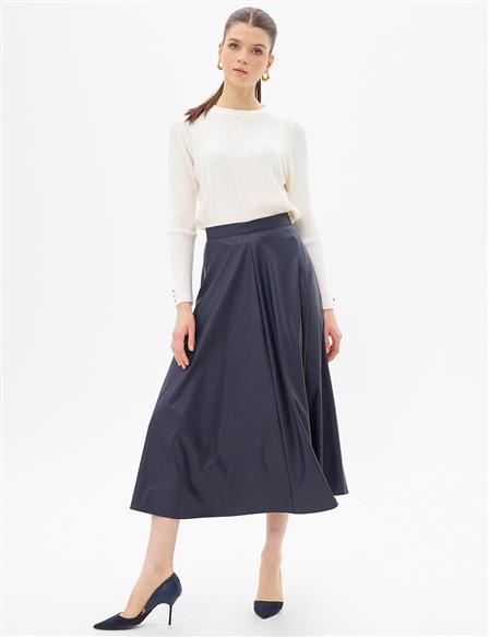 High Waist Faux Leather Skirt Dark Navy Blue