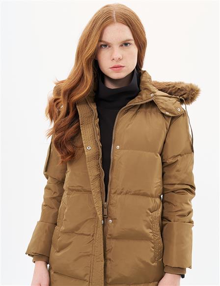 Down Feather Filled Hooded Coat Dark Olive