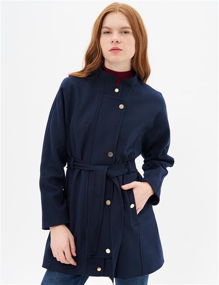 Jacket Belted Cashmere Coat Dark Navy Blue