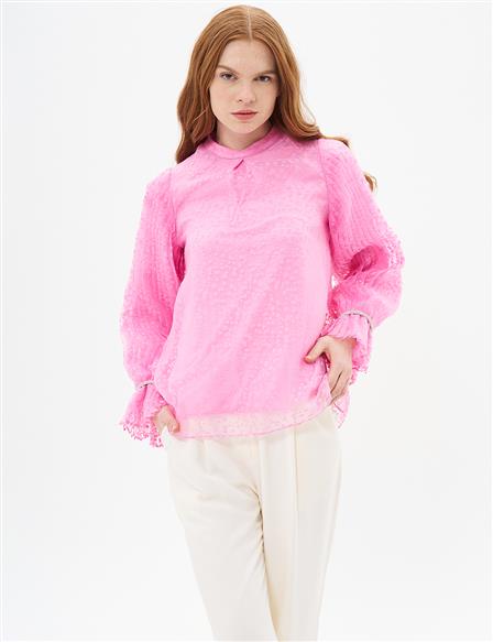 Stone Embroidered Chic Blouse Candy Pink