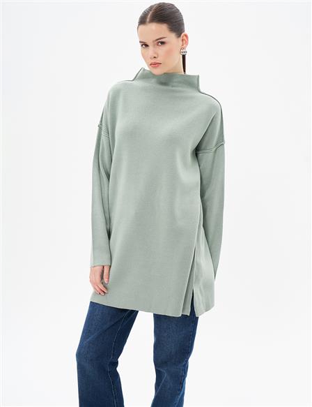 Boat Neck Knitwear Tunic Moss Green