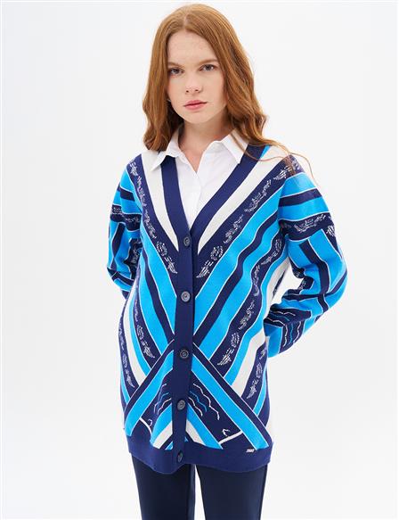 Abstract Pattern Knitwear Cardigan Navy Blue