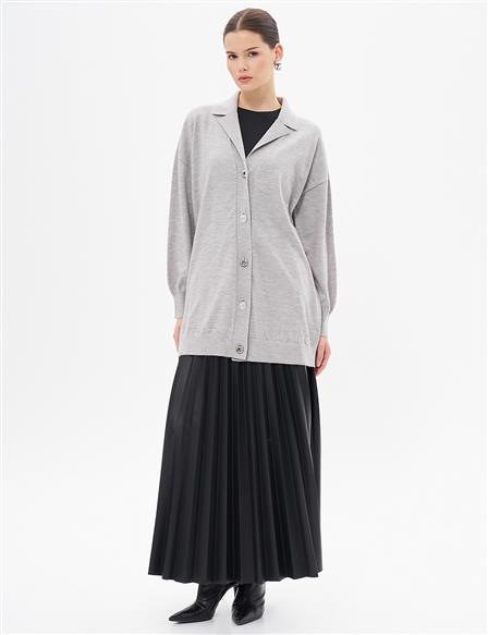 Shiny Buttoned Knitwear Cardigan Gray