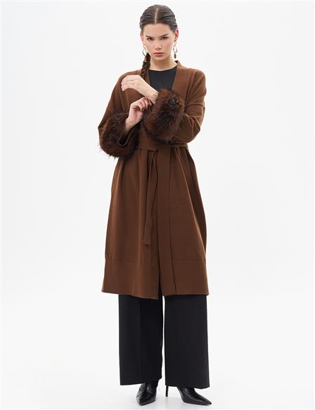 Faux Fur Knitwear Cardigan Coffee