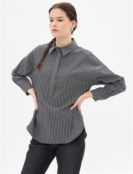 Striped Basic Tunic in Black