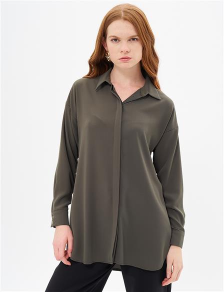 Basic Shirt Collar Tunic in Khaki