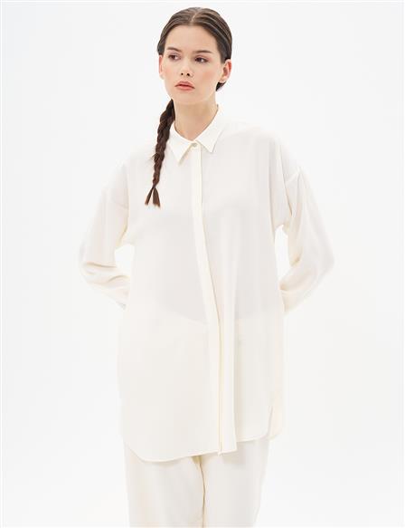 Basic Shirt Collar Tunic in Ecru