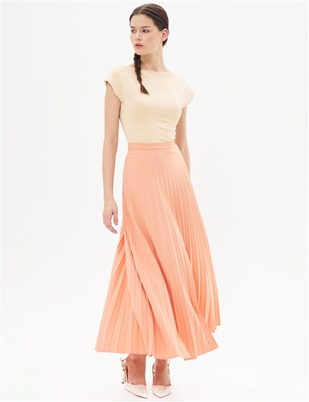 Basic Pleated Skirt Peach