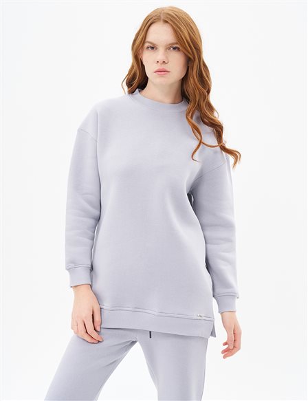 Sıfır Yaka 3 İplik Sweatshirt Gri