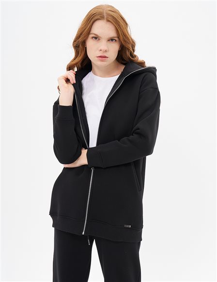 Kapüşonlu 3 İplik Sweatshirt Siyah