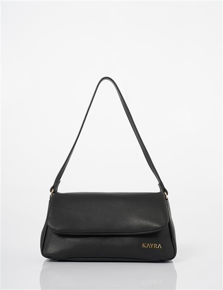 Covered Faux Leather Shoulder Bag Black