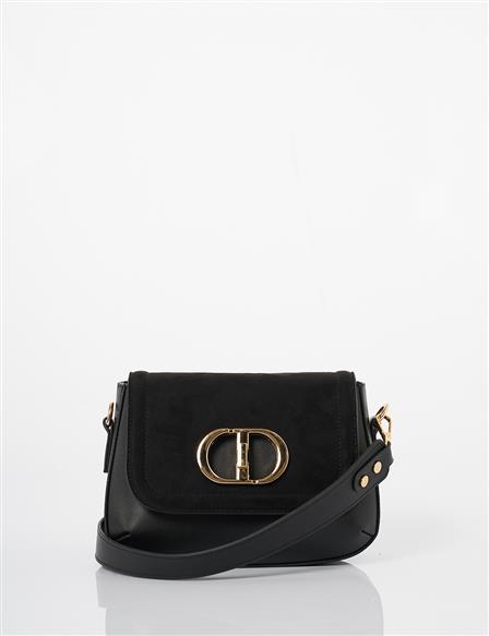 Metal Buckle Detailed Suede Bag Black