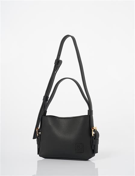 Handle Faux Leather Shoulder Bag Black