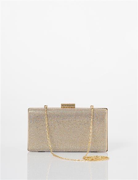  Chain-Strap Clutch Bag in Gold