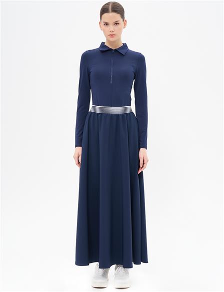 Flared Skirt with Elastic Waist Dark Navy Blue