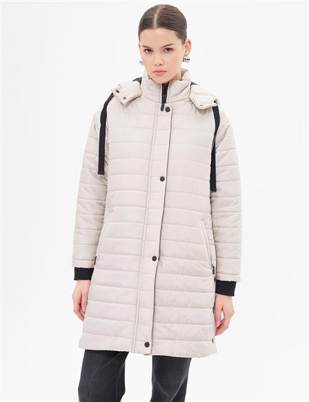 Stand Collar Hooded Quilted Coat Stone