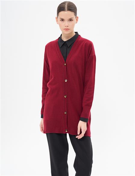 Basic Knitwear Cardigan Claret Red