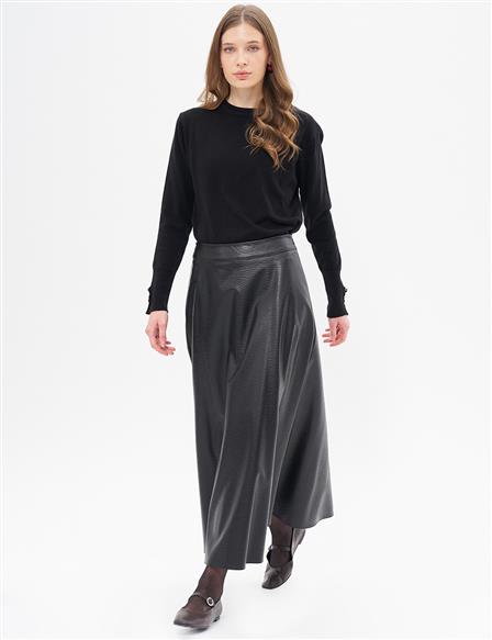 Faux Leather Flared Skirt Black