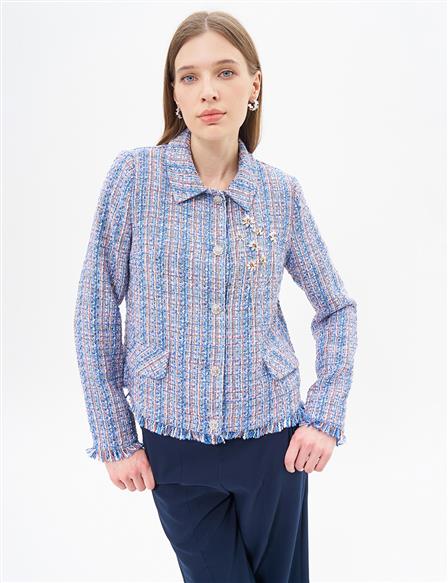 Flap Pocket Tweed Jacket Aviator Blue