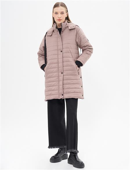 High Collar Hooded Quilted Anorak Coat Mink