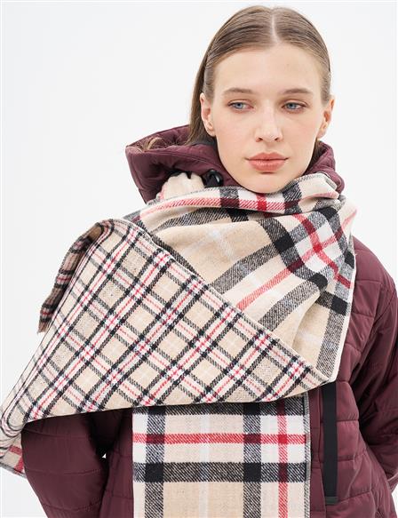 Reversible Checkered Scarf - Beige-Black