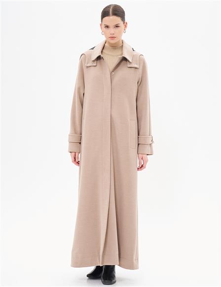 Hooded Cashew Coat Mink with Epaulettes on the Wrists 