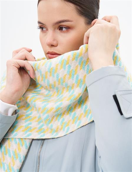 Houndstooth Patterned Scarf - Turquoise-Yellow