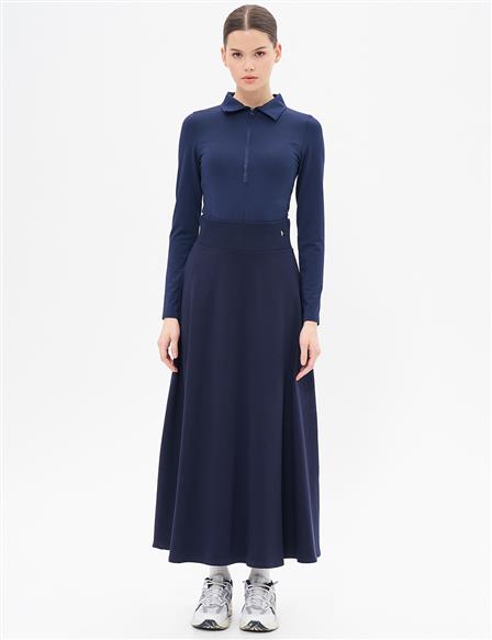 High Waist Flared Skirt Navy Blue