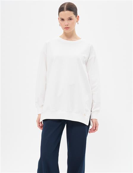 Crew Neck Drop-Shoulder Sweatshirt - Ecru