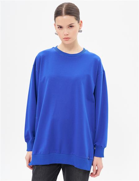 Crew Neck Drop-Shoulder Sweatshirt - Cobalt Blue