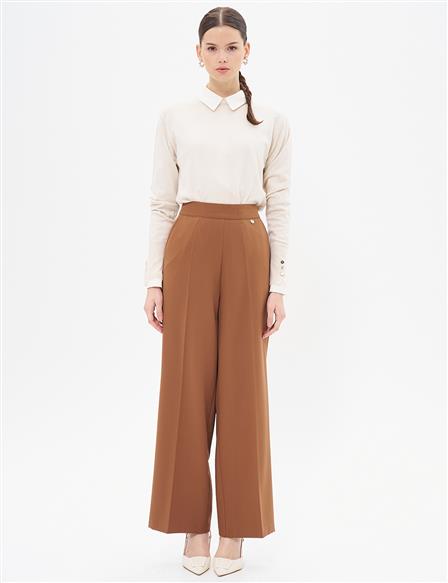 Iron-On Wide Leg Trousers Dark Brown 