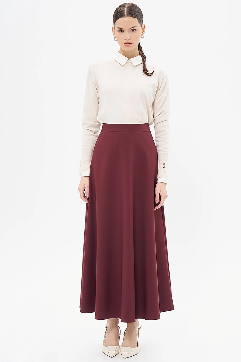Basic Flared Skirt Burgundy