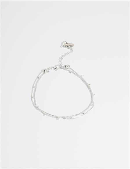 Silver Multi-Layer Anklet with Bead Detailing