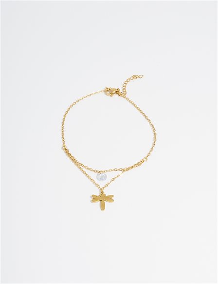 Gold Anklet with Dragonfly Figurine