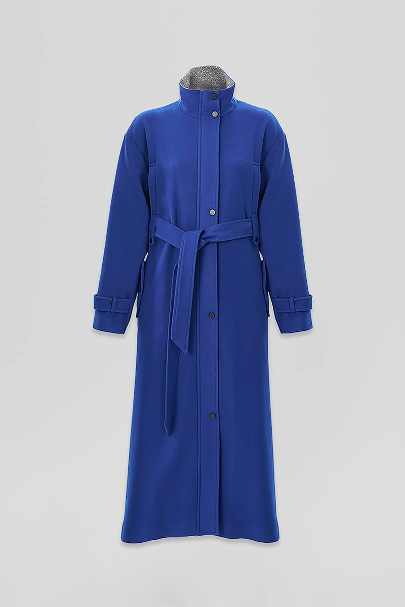 High Neck Drop Shoulder Wool Coat Royal Blue