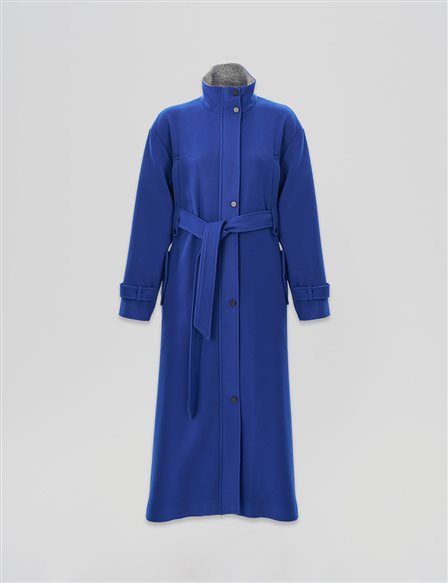 Stand-up Collar Wool Coat in Royal Blue