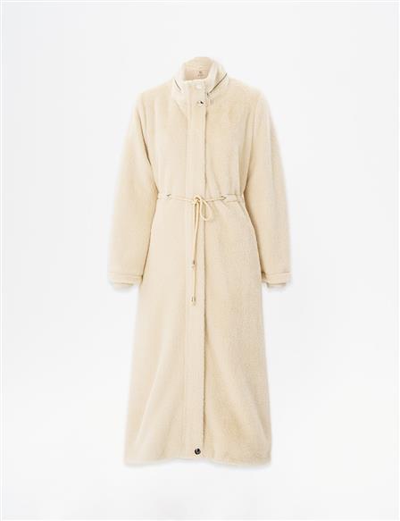 Belted Stand-Up Collar Coat in Camel