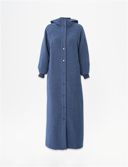 Raglan Sleeve Wool Coat Indigo