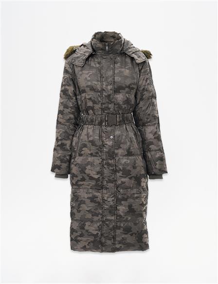 Camouflage Pattern Duck Down Coat in Olive Green