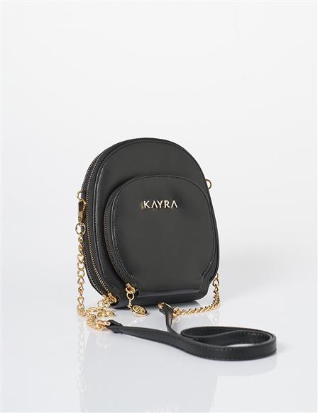 Chain Strap Round Shape Bag Black