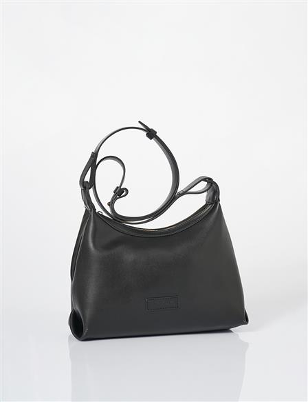 Faux Leather Hobo Bag Black